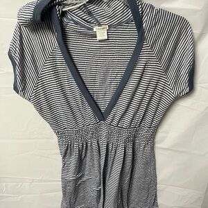 Maurices Navy and White Striped Women's fitted babydoll Top (fits like Medium)